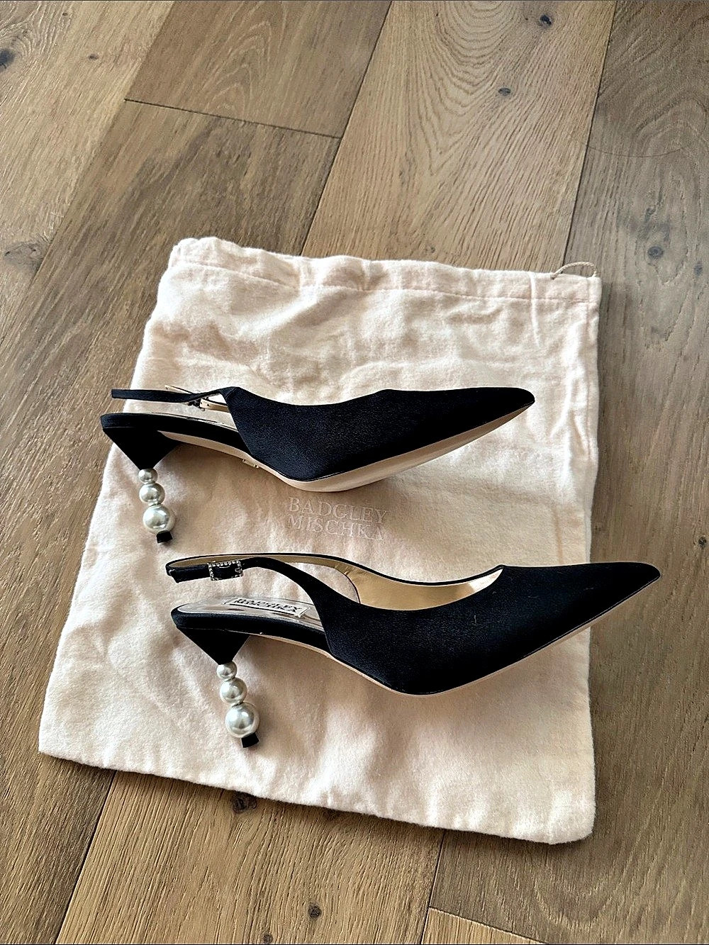 Badgley Mischka Beatrix Slingback Pointed Toe Pump Pointed Toe Pearl Heel Pumps